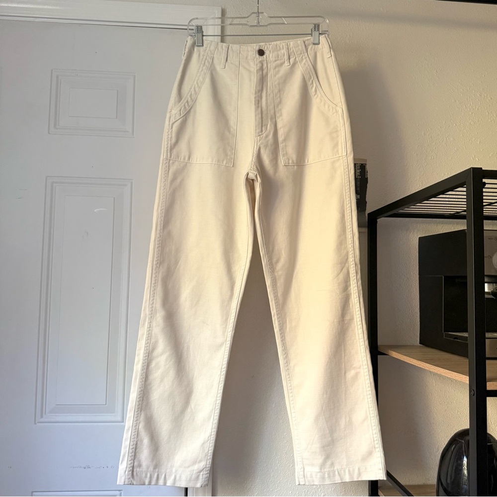 EVERY OTHER THURSDAY cream ivory cotton denim straight leg cropped pants jeans